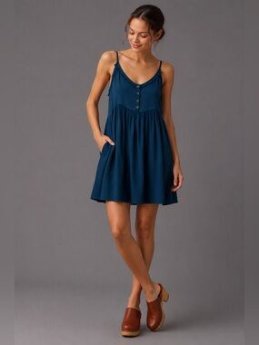 Umgee Teal Blue Spaghetti Strap Midi Dress